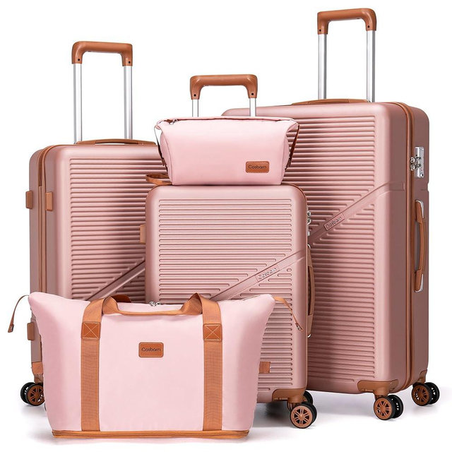 Cosbarn Luggage Sets 5 Piece Suitcases with Wheels, Suitcase Set ABS Hard Case Luggage with TSA Lock Spinner Wheels Durable Travel Luggage(RoseGold, 5-Piece Set(20"/24"/28"))