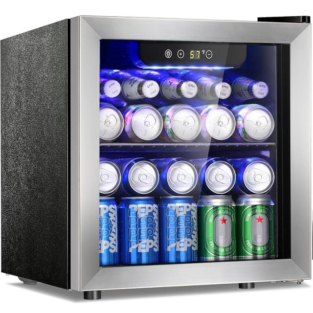 Antarctic Star 48 Can Beverage Refrigerator,12 Bottle Wine Cooler with Stainless Steel Glass Door, Digital Temperature Display,Electronic Temperature Control, Silver
