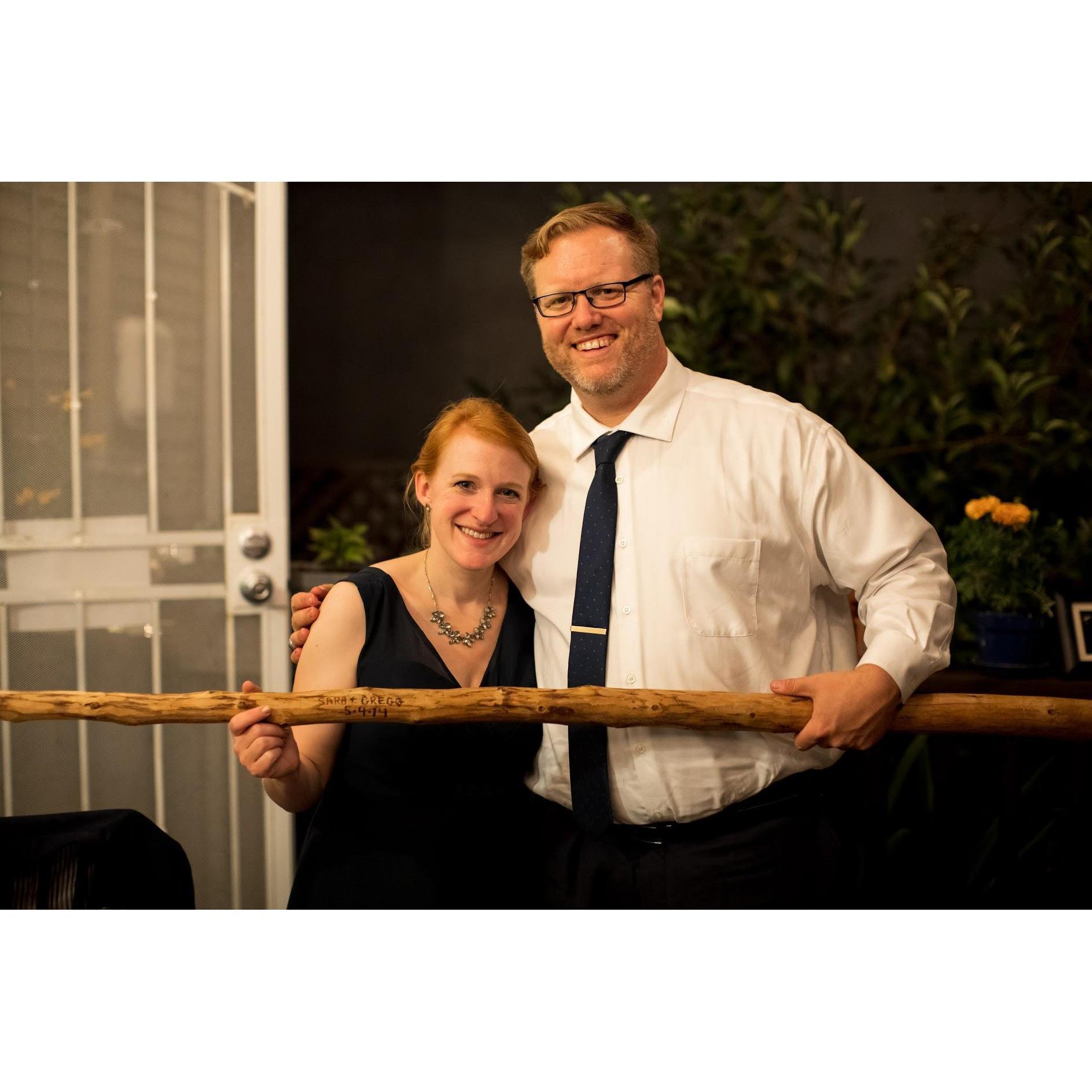 Sara and Gregg with their Camp Tawonga chuppah pole