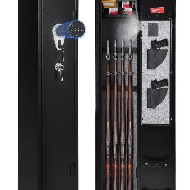 5-6 Gun Safes for Rifles and Pistols, Quick Access Rifle Safe Gun Cabinet with Storage Cabinet, Removable Shelf, Pistol Lock Box, and Keypad, for Home Office