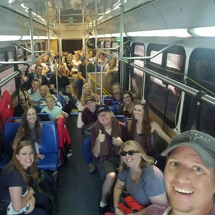 On the bus on our way to the "Sing-a-Long Sound of Music" at the Hollywood Bowl.