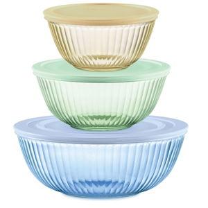 Pyrex Colors Tinted (3-Pack, Full Set), Glass Mixing Bowls With Plastic Lids