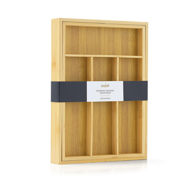 JoyJolt Bamboo Expandable Drawer Organizer for Kitchen Utensils