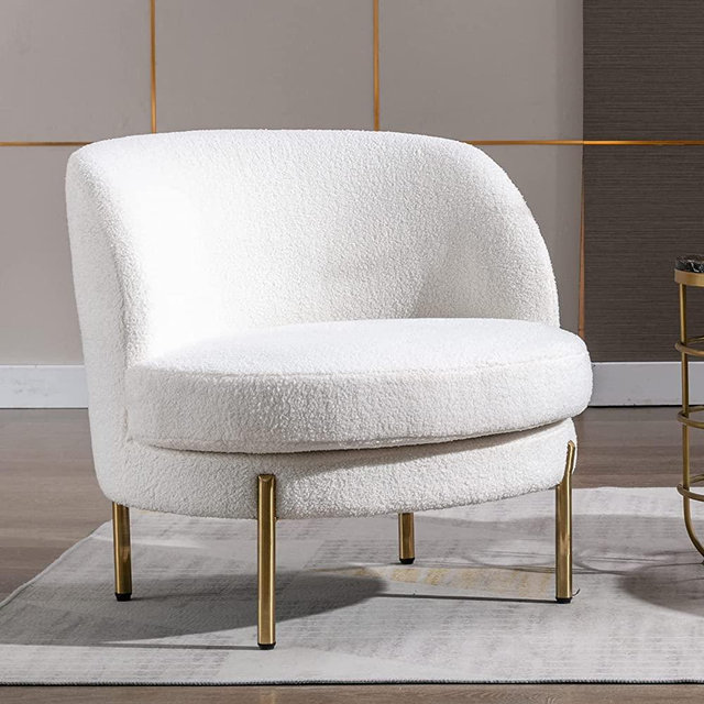 DUOMAY White Accent Chair, Modern Sherpa Upholstered Club Chair Leisure Guest Reading Chair with Gold Legs for Living Room Bedroom Office