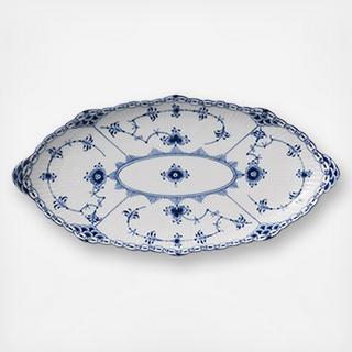 Blue Fluted Half Lace Oval Dish