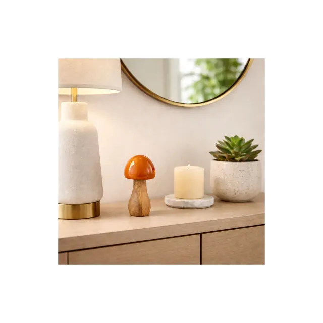 Home Decor Mushroom Sculpture for Shelf Decor or Coffee Table Decor - Decorative Ornaments for Living Room, Bathroom or Office Décor - 6" Orange