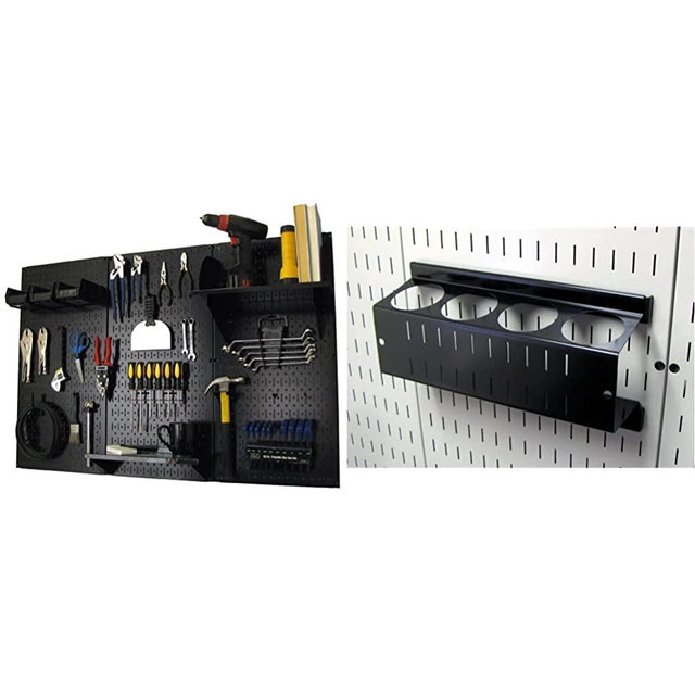 Wall Control Pegboard Organizer 4 ft. Metal Pegboard Standard Tool Storage Kit with Black Toolboard and Black Accessories & Pegboard Spray Can Holder Bracket and Aerosol Can Organizer – Black