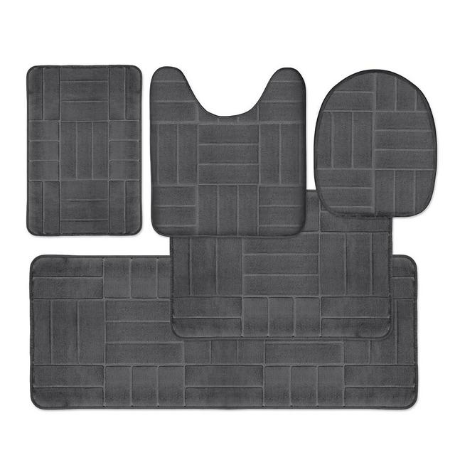Effiliv Bathroom Rugs Set - Soft Non Slip Memory Foam Large Bathroom Rug Mats - Perfect Combination of Luxury and Comfort (Charcoal/Line Design, 5 Piece Set)
