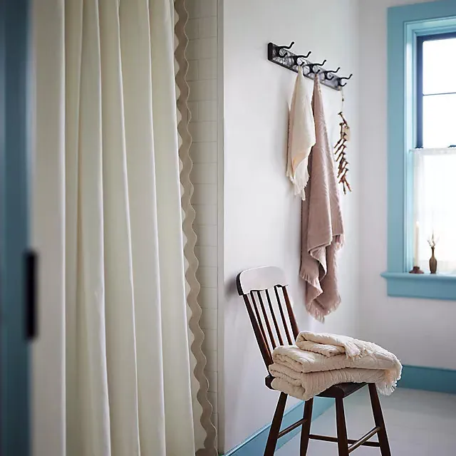 Maeve by Anthropologie Embroidered Scalloped Cotton Shower Curtain