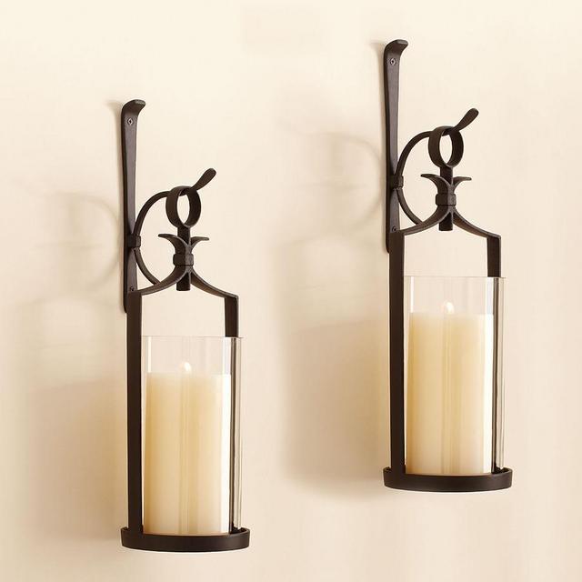 Artisanal Wall-Mounted Pillar Lantern, Iron - Set Of 2