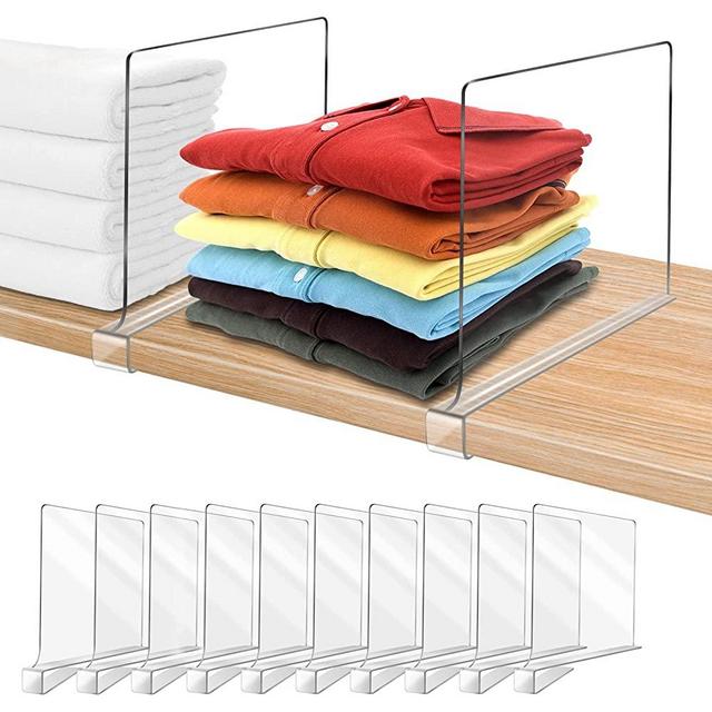 OMGelic Acrylic Shelf Dividers for Closet Organization 10PCS Closet Shelf Divider Closet Dividers for Shelves Shelf Organizer for Closet Shelf Organizer for Wood Closet Separator Clear