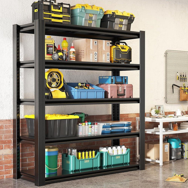 mysteeldepot 78" H Garage Shelving, Heavy Duty Storage Shelves, Garage Storage Shelves, Adjustable 5 Tier Metal Shelving Unit, Utility Shelves for Warehouse Backyard, 78" H×47.5" W×18" D
