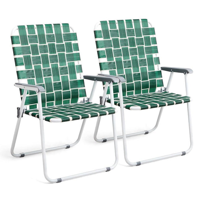 VINGLI Patio Lawn Webbed Folding Chairs Outdoor Beach Portable Camping Chair for Yard, Garden (2, Dark Green, Oversized)