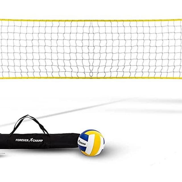 Forever Champ Volleyball Net System - Includes 32x3 Feet Regulation Size Net, 8.5-Inch PU Volleyball, Carrying Bag, Boundary Lines, Steel Poles & Pump - Height Adjustable for Men, Women & Co-Ed Games