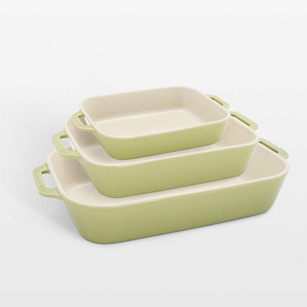 Staub Ceramic 3-pc Rectangular Baking Dish Set - Macaron Pastel Green