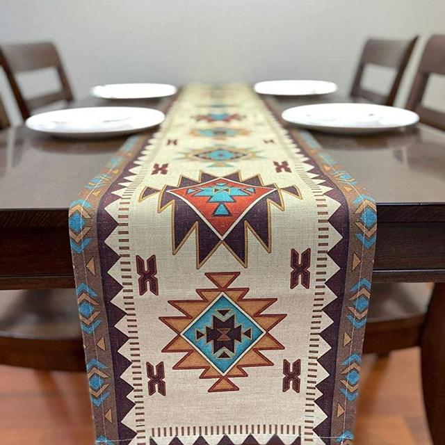 Table Runner Southwest Geometric Rectangle 70 X 13 Inch Table Setting Decor for Garden Farmhouse Wedding Party Holiday Dinner Home Decoration Everyday Cotton Linen