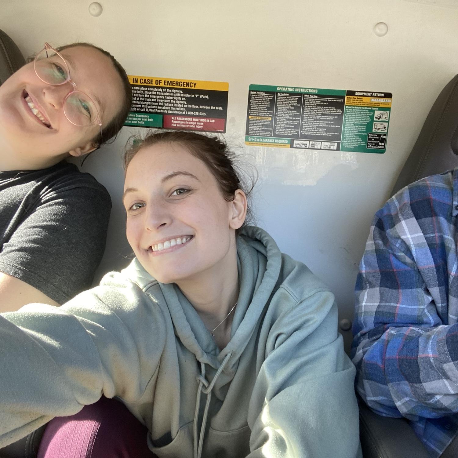 4/1/23… Brendon using his expert skills to drive a U-Haul through the narrow city streets with Danielle & Christina.