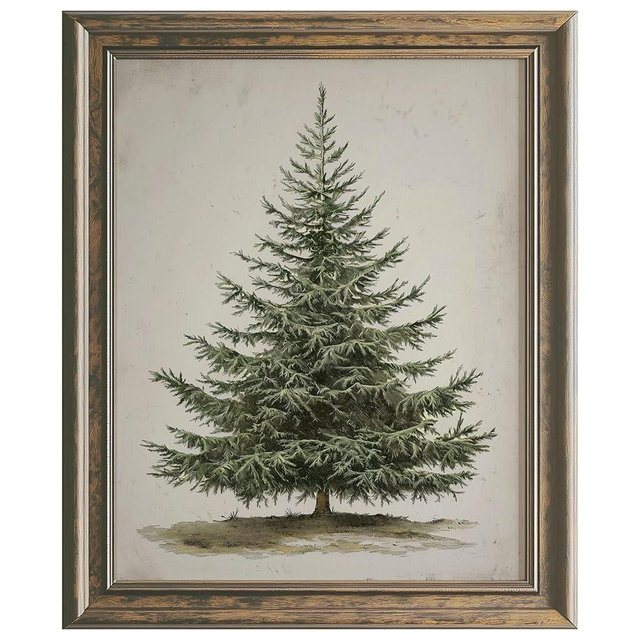 Vintage Christmas Tree, Pine Tree Vintage Print, Holiday Decor, Rustic Winter Tree Print, Botanical Winter Art, Christmas Tree Wall Decor (8x10 inch Print Unframed)
