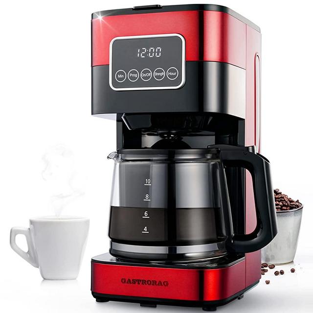 GASTRORAG 10 Cup Drip Coffee Maker, Touch Screen, Programmable with Glass Carafe, Stainless Steel Finish, FROZEN RED