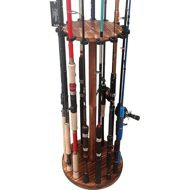 SMMYMGF Fishing Pole Holders for Garage, Wooden Fishing Rod Rack, Floor Stand Holds up to 15 Rods,Fishing Gear and Equipment Storage Organizer, Fishing Gifts for Men and Boys.