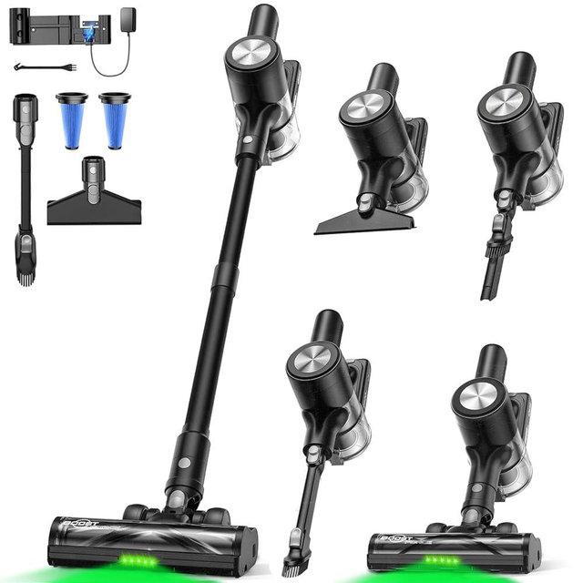 Cordless Vacuum Cleaner, 55Kpa/55 Mins Vacuum Cleaners for Home, Self-Standing Stick Vacuum with Rechargeable Dock,LED Display & Anti-Tangle,Lightweight Vacuum for Carpet,Floor (Pure Black)