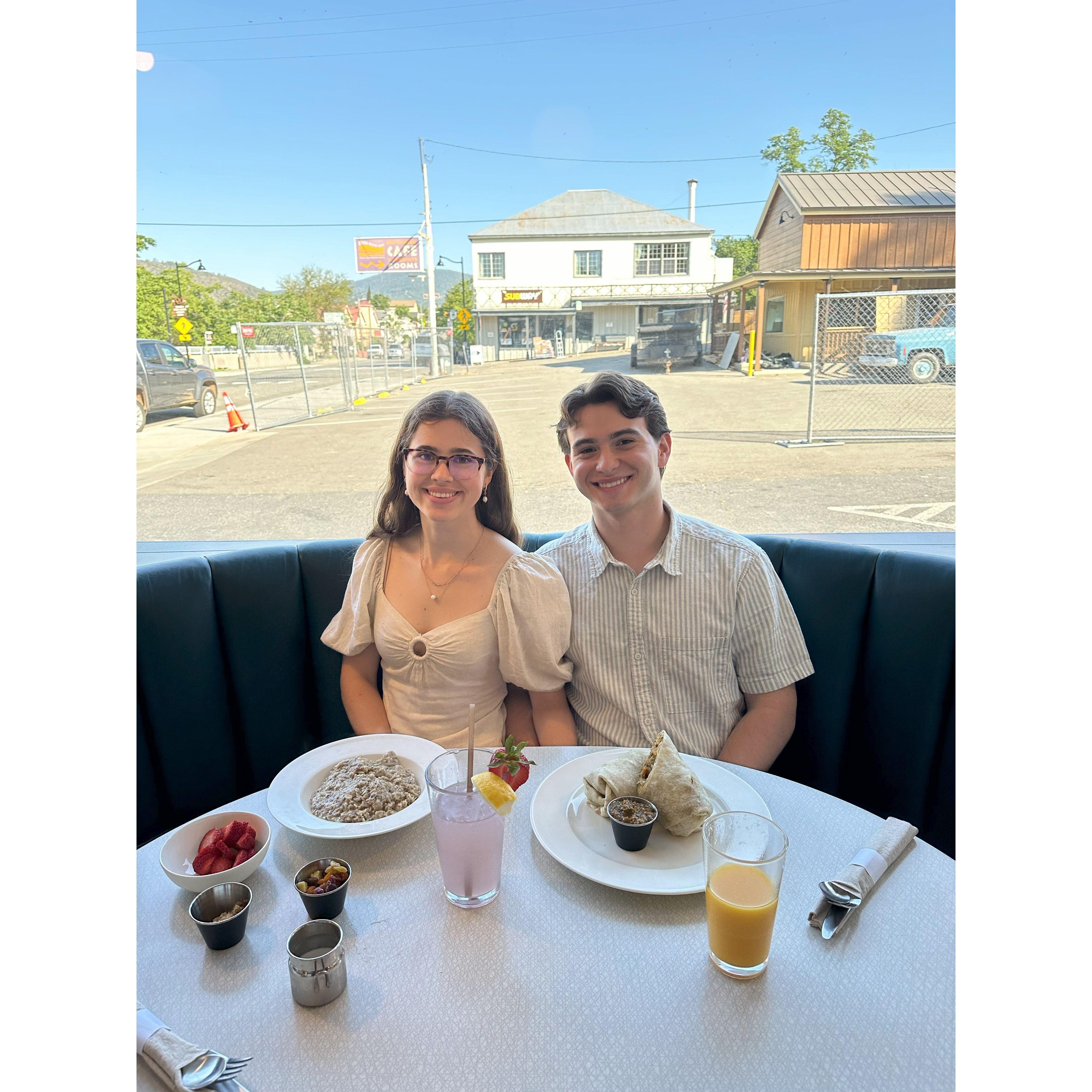 Our one year anniversary breakfast in Mariposa, California at Happy Goat