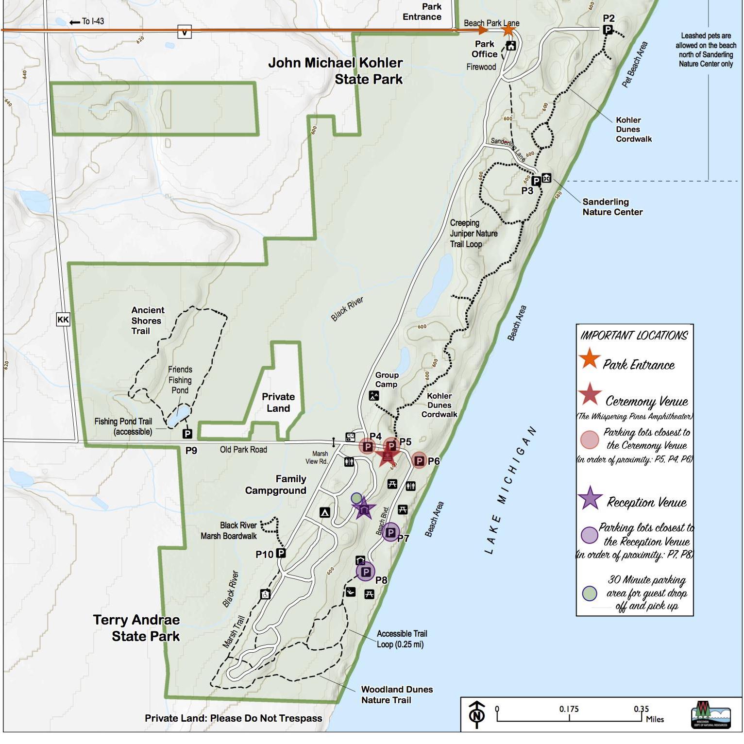 A map of the park with important locations distinctly marked!