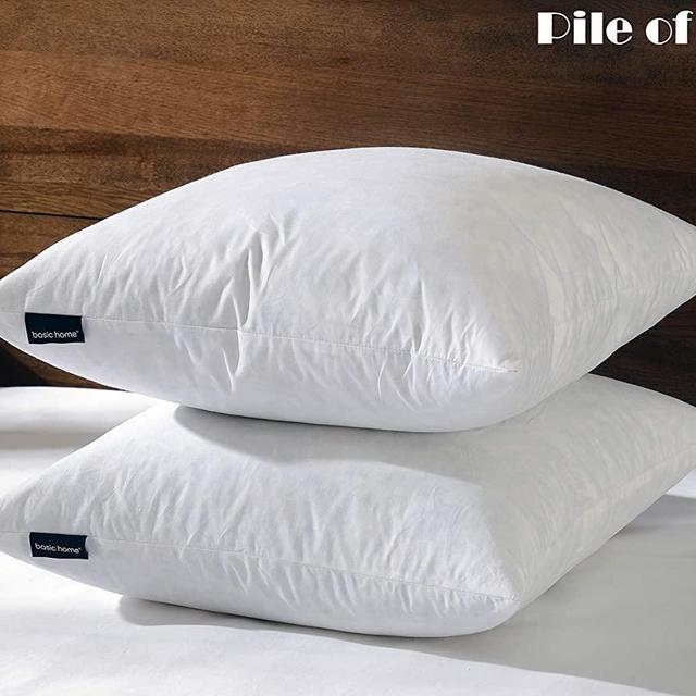Basic Home 24x24 Euro Throw Pillow Inserts-Down Feather Pillow Inserts-Cotton Fabric-Set of 2-White.