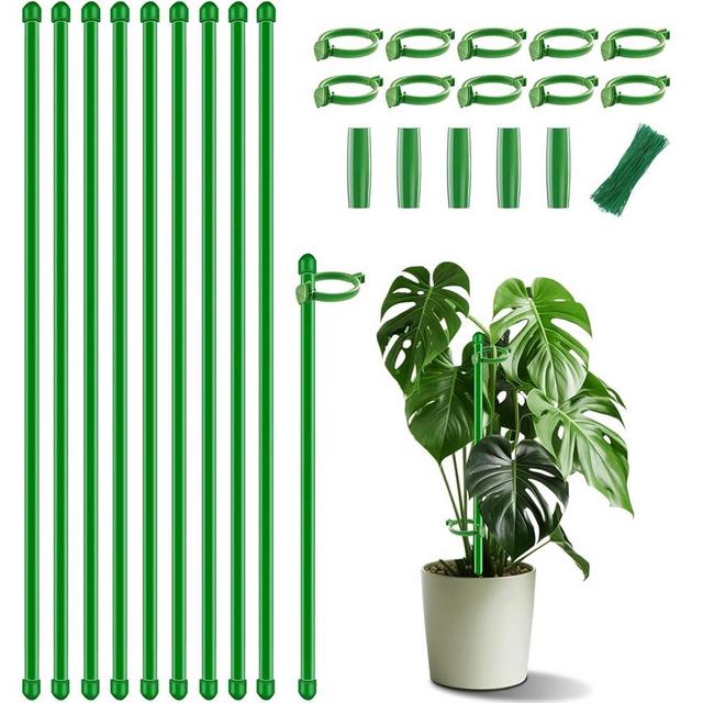 Plant Stakes 17 inch 10Pcs SupKing Support Stick Orchid Stakes with Clips Garden Plant Poles Extended to 3/4/5ft for Indoor Outdoor Potted Tomato Rose Amaryllis Vegetables Monstera Comes with 20 Ties