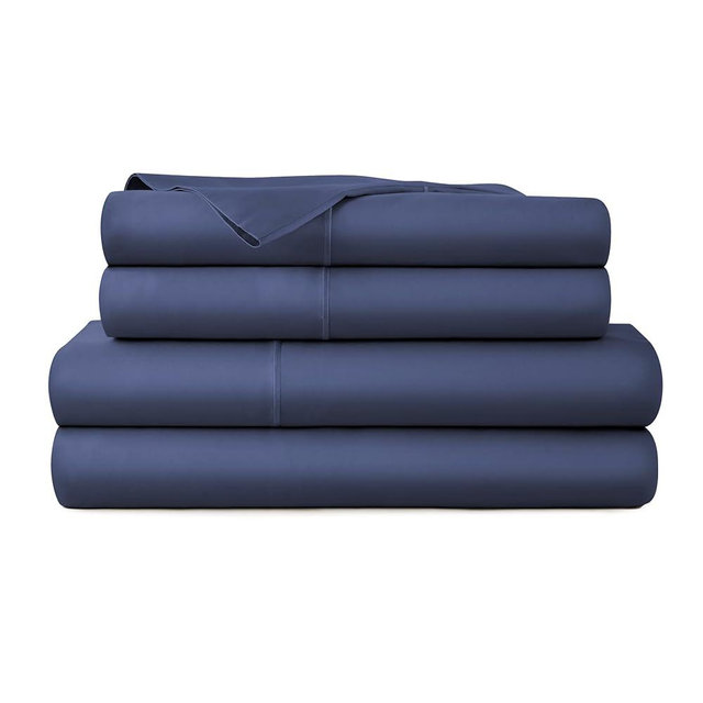 100% Organic Cotton Sheets Queen Size - GOTS Certified Organic Bed Sheets with Deep Pocket Breathable and Cozy Sateen Weave Gets Softer with Each Wash - Luxury 4 Piece Set (Navy, Queen)