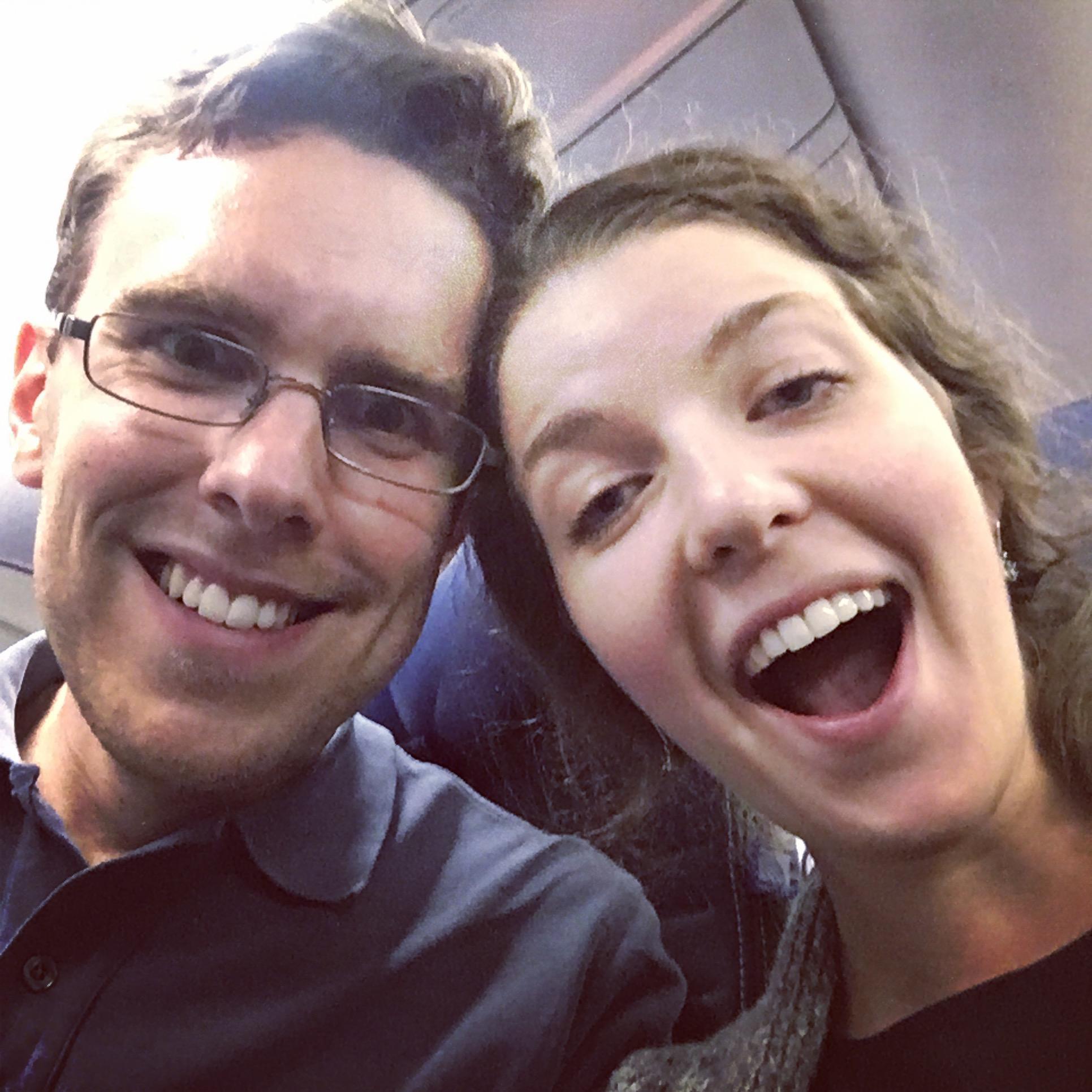 Snapping a selfie on the way to England for our first European trip together!