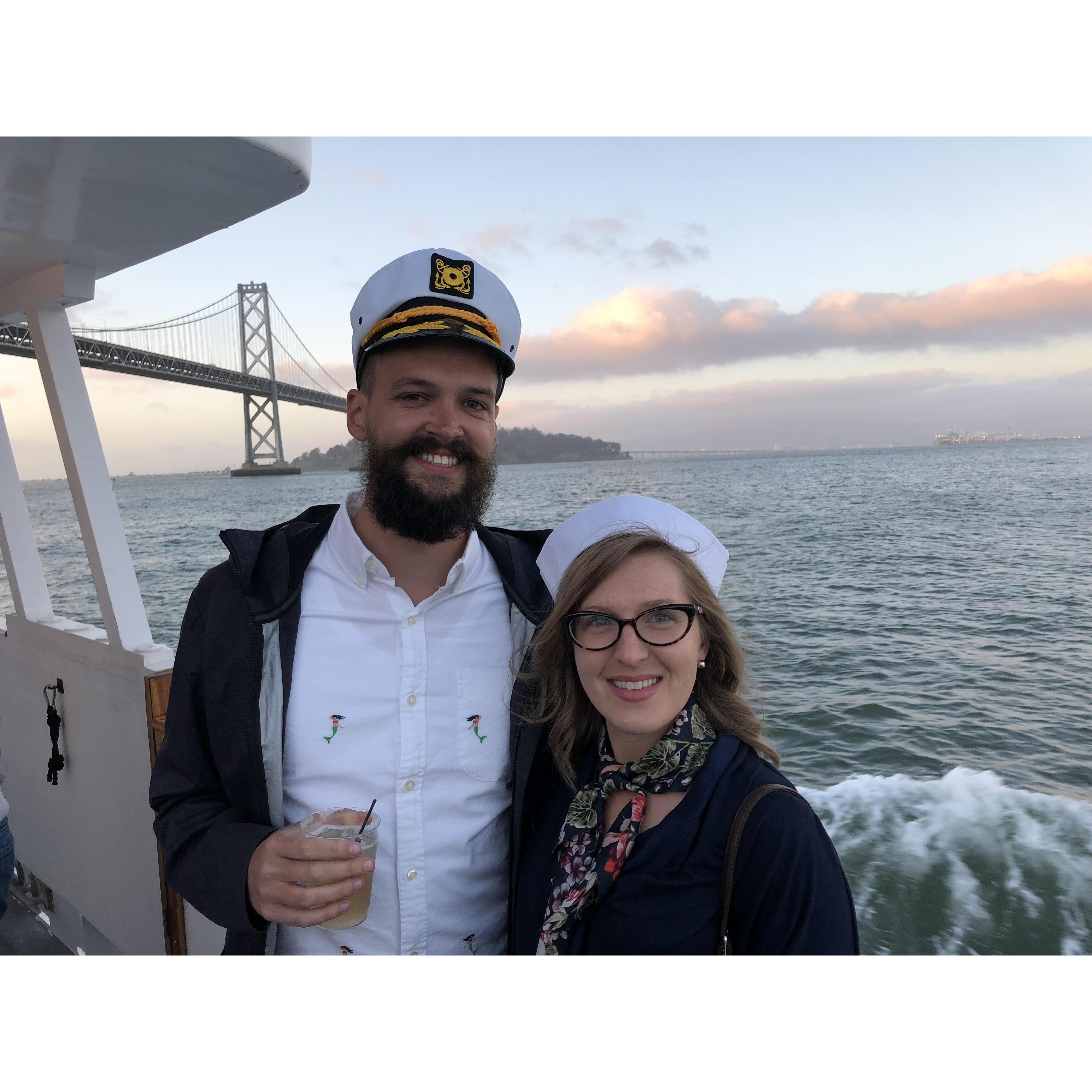 Aye aye captain! This is us sailing around the Bay and celebrating a trio of friends' June Birthdays in 2018.