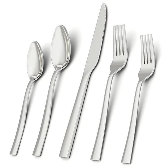 Silverware Set for 8, Briout 40 Piece Flatware Cutlery Set Stainless Steel Luxury Square Tableware Thick Knife Fork Spoon for Home Kitchen Restaurant Wedding, Mirror Polished, Dishwasher safe