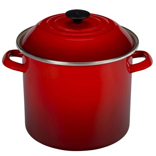 Le Creuset Enameled-Steel Stock Pot, 16-Qt., Red