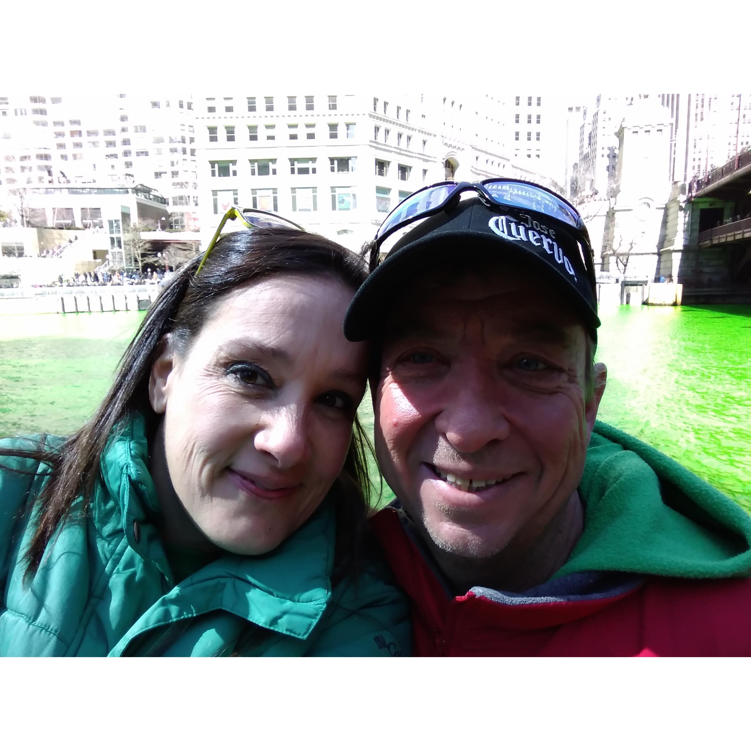 In Chicago on St. Patrick's Day 2018. It was a warm and sunny day.
