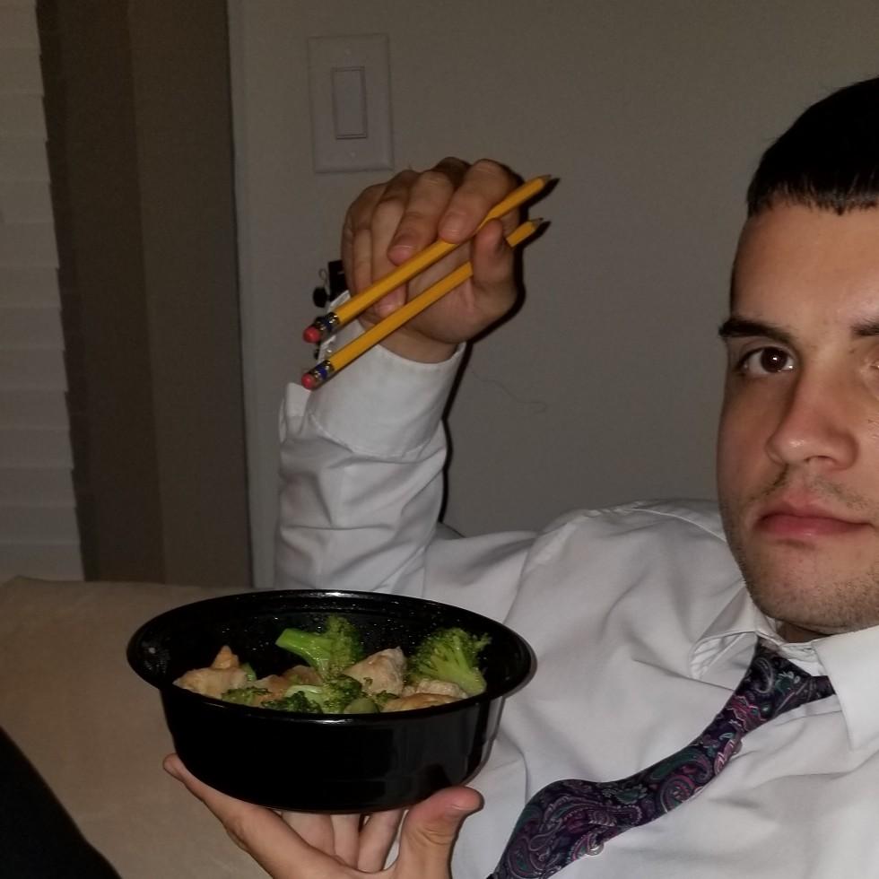 If Matt doesn't have chopsticks, he will result to pencils. He doesn't play with his Japanese food