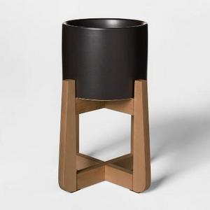 Wood & Stoneware Indoor Planter Small - Black - Project 62™