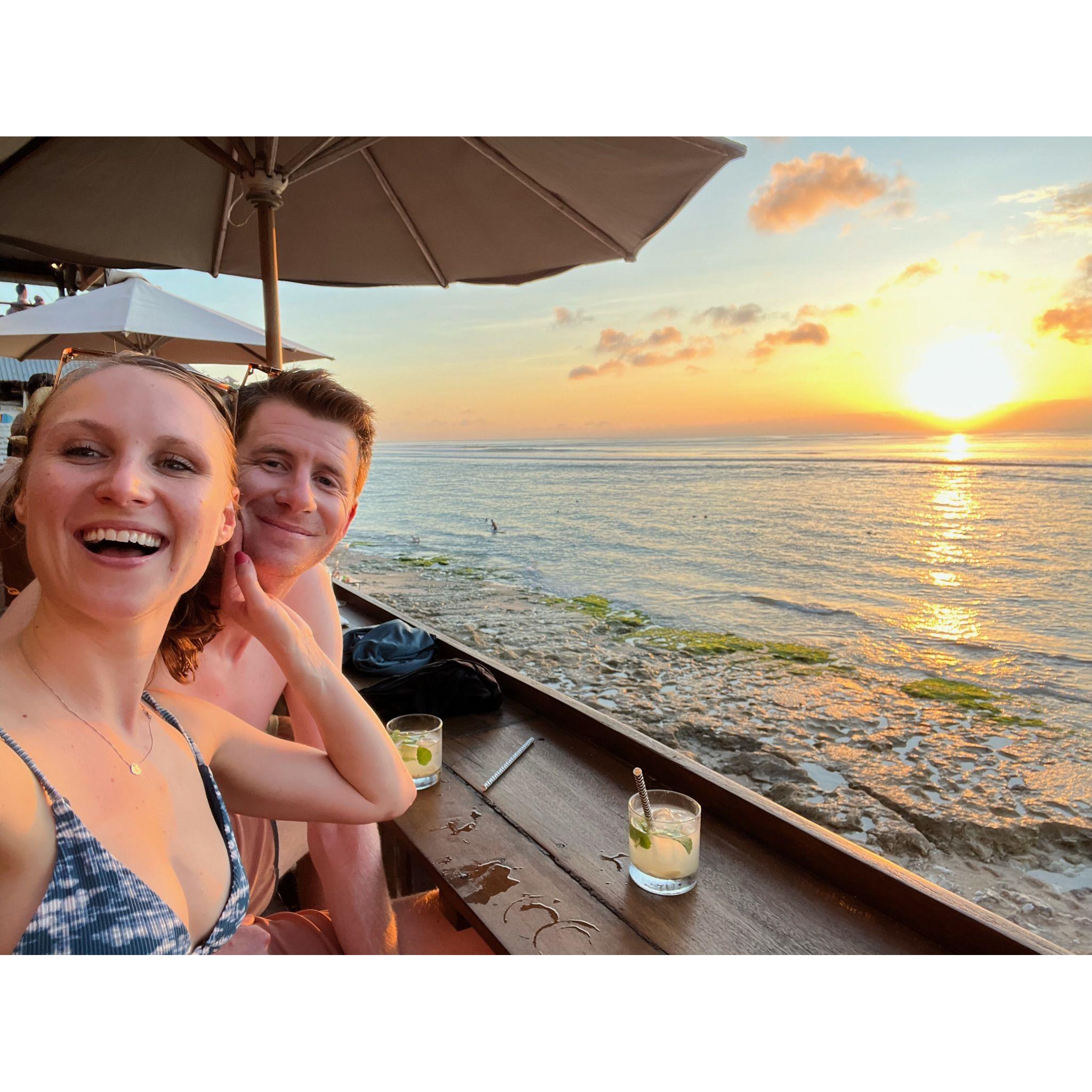 Uluwatu, Bali. We wish we spent more than 1 night there. The beach, drinks, live music and sunset is something we remember fondly