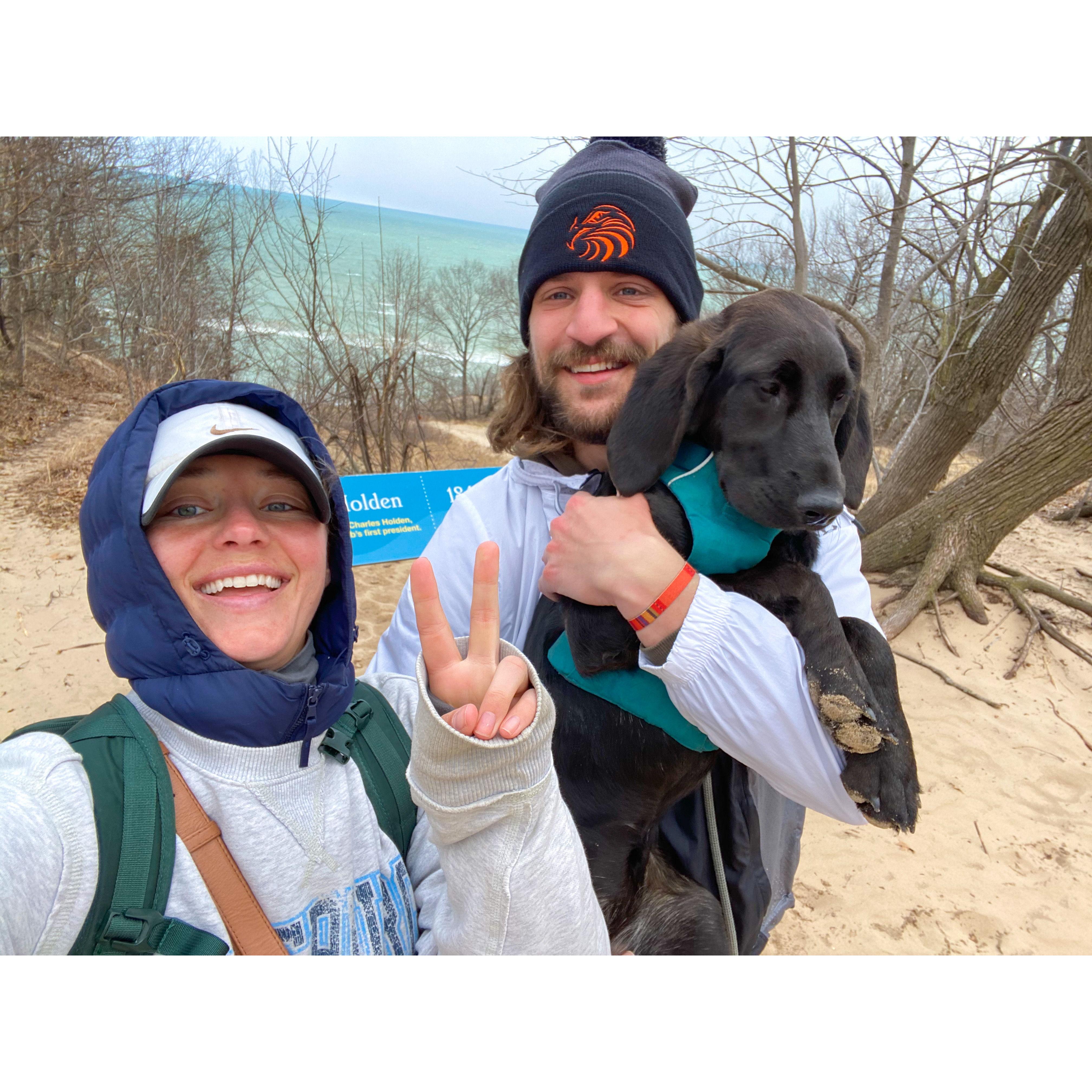 Our final selfie of the trip after completing the
#3duneschallenge at Indiana Dunes National
Park. Puppy Doah was very tired from climbing and eating too much sand.
