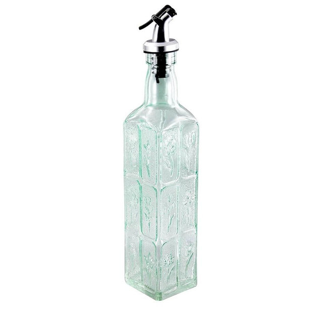 Grant Howard Flowers Bouquet Embossed Glass Square Oil and Vinegar Cruet with Pourer, 16 oz