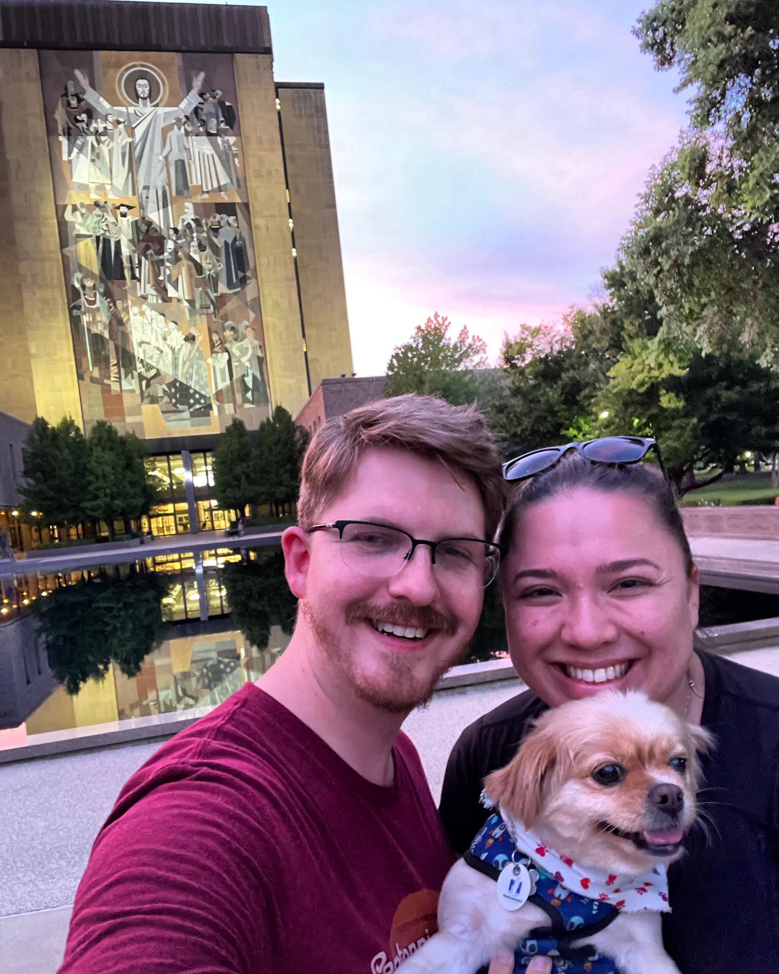 Visiting Notre Dame Campus after dark really is the best time. The campus is quiet and displayed in shades of purple and gold. Fireflies and frogs surround you. All three of us loved it.