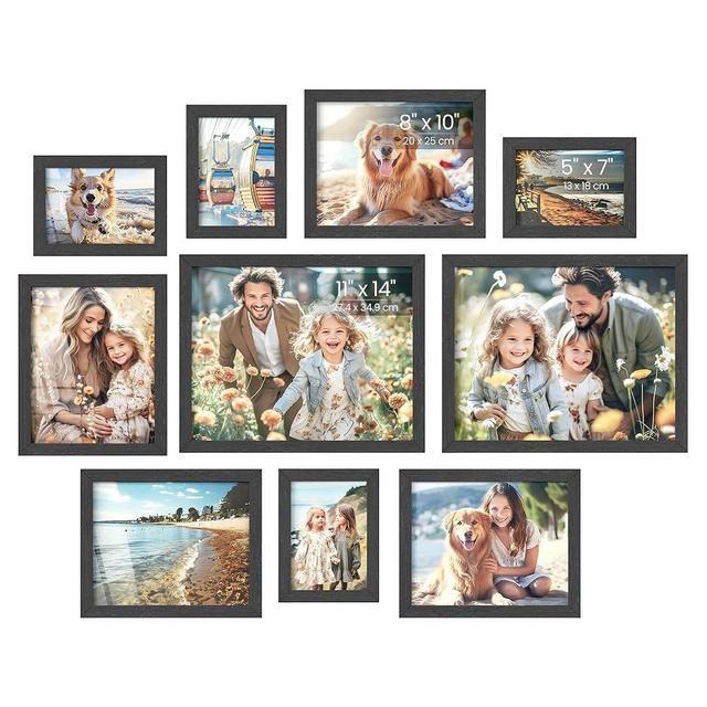 SONGMICS Picture Frames, Collage Picture Frames Set of 10, Two 11x14, Four 8x10, Four 5x7, Photo Frame for Wall Gallery Decor, Table Display, Glass, Ink Black