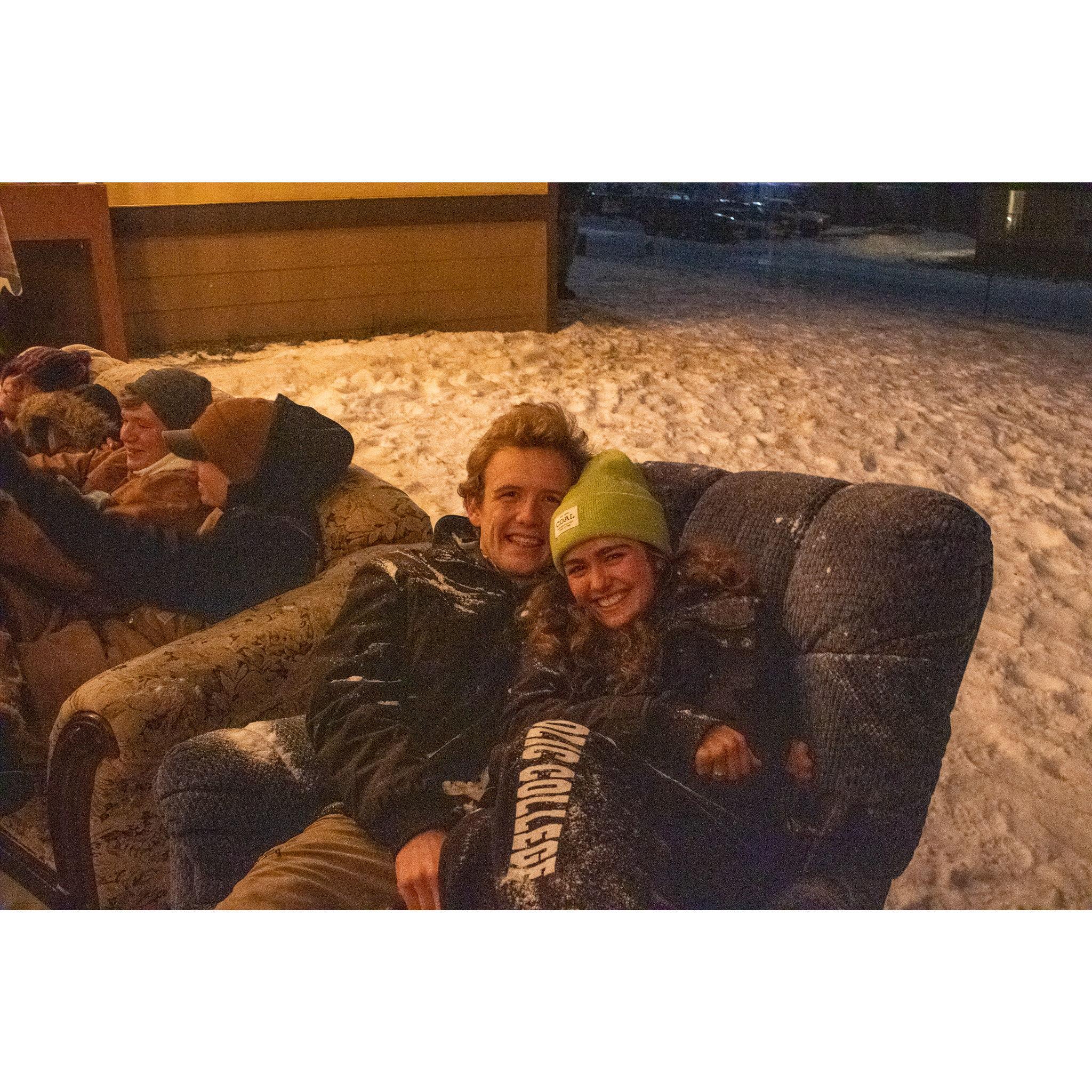 Keeping warm at the school Christmas party 2022, one of the coldest winters in Lander for forty years!