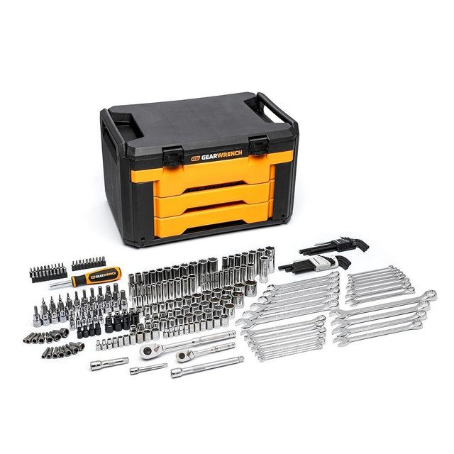 GEARWRENCH Mechanics Tool Set in 3 Drawer Storage Box, 232 Pc, 1/4 in and 3/8 in Drive, Metric/SAE | GW72LLCBMTS