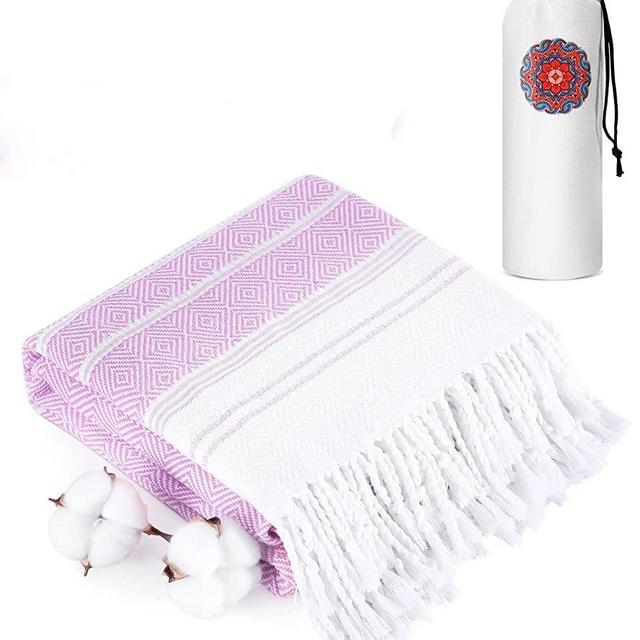 Cotton Turkish Beach Towels Quick Dry Sand Free Soft Absorbent Adult Oversized Bath Pool Swim Long Wide Stripe Towel Sound Cloud Linen Sandfree Chamois Mat Summer Thing Thin Travel Purple