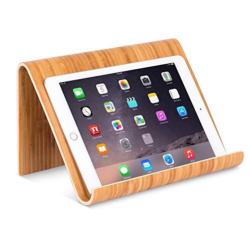 Sofia + Sam Bamboo Tablet Holder and Stand - Natural Wood - Works with iPad, Surface etc. - Cookbook Book E-Readers Smartphones - Kitchen Table Top - Wire Organizer