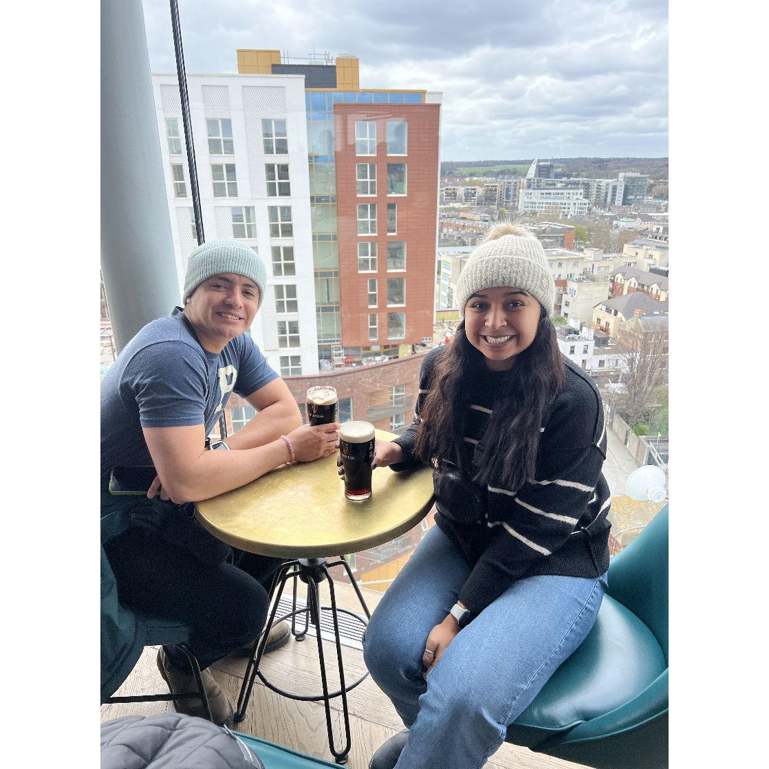 Drinking a Guinness overlooking Dublin, Ireland. After the Guinness Factory we walked to the Jameson Factory !