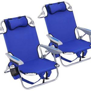2 Pack Lightweight Portable Camping Beach Chair for Adults, Outdoor Lay Flat Folding Beach Chairs with 5 Positions, Backpack Beach Chair with Towel Bar, Zipper Pouch, Cup Holder, Blue