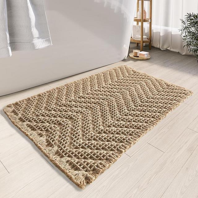 BULULOM Bath Matts for Bathroom,Upgraded Waffle Super Absorbent Bath Mat,Bathroom Rugs Non Slip Washable, Quick Dry Shower Mats, Ultra Soft Bath Mats for Bathroom Floor,Brown,24"*36"