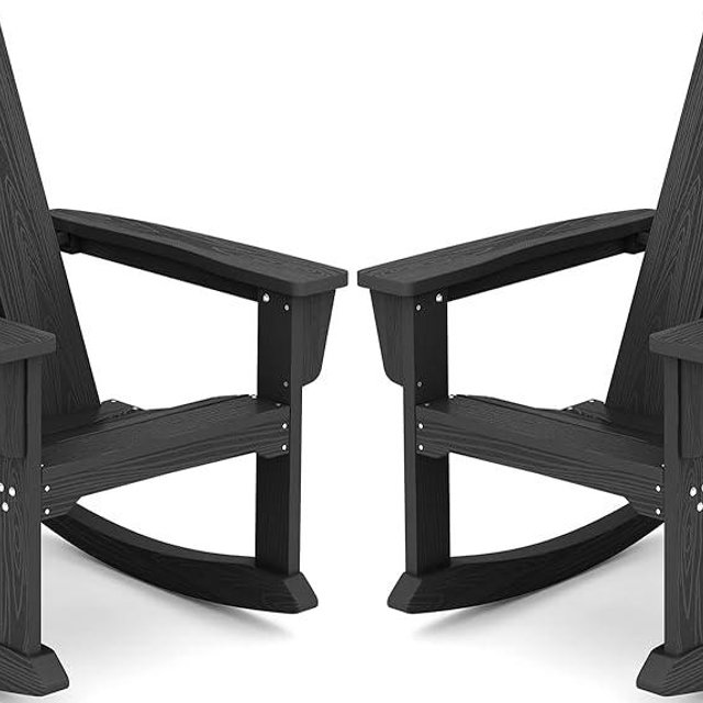 KINGYES Outdoor Rocking Chairs Set of 2, Modern Adirondack Rocking Chair for Adult, All Weather Patio Rocker Chair for Porch, Backyard, Lawn, Garden (Black)